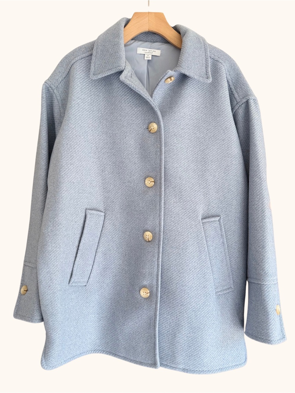 Ann Taylor Weekend Light Blue Wool Blend Coat Button Front Size M